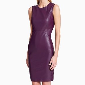Calvin Klein Faux Leather Eggplant Purple Sleeveless Body-Con Sheath Dress sz 2